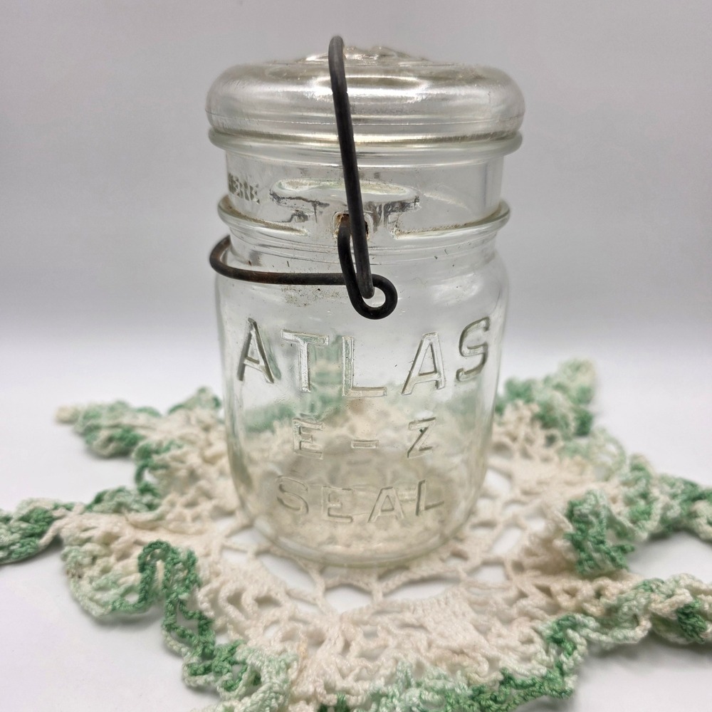 Vintage Atlas EZ Seal Clear Glass Canning Jar with Wire Bail and Glass Lid
